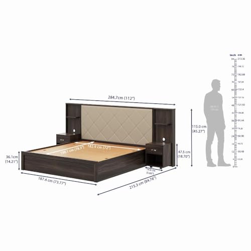 Image of Wakefit Bed | 3 Yr Warranty | King Size Bed, Storage Box & Beige Fabric Cushioned Upholstery Headboard, Density:680-750 kg /m, Termite & Borer Resistant, Fits Mattresses Up to 8 inches(Noctis78x72-WM)