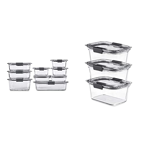 Rubbermaid Brilliance Glass Storage Set of 9 Food Containers with Lids (18 Pieces Total), Set, Assorted, Clear & Brilliance Glass Storage 4.7-Cup Food Containers with Lids, Clear (Pack of 3)