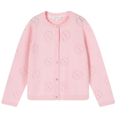 Girls' Cardigan Long Sleeve Shrug Sweater for Kids Cotton Cropped Uniform Knit Outerwear Lucky Clover and Heart
