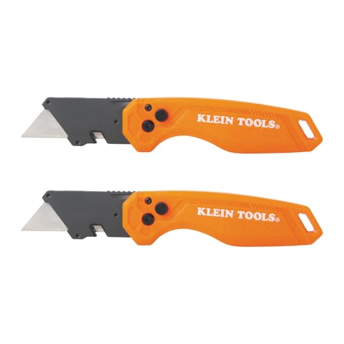 Klein-Tools-44313-Folding-FLICKBLADE-Utility-Knife-with-Side-Release-Button-Compact-Dual-Locking-Positions-for-Versatile-Cutting-Options-2-Pack