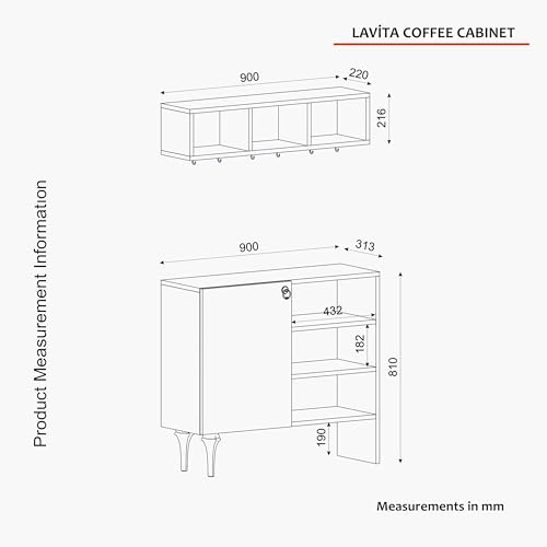 خزانة جانبية متعددة الأغراض بـ 4 أرفف مع رف علوي للمطبخ وغرفة المعيشة والزاوية والمساحات الصغيرة من سحابة لافيتا (لون أبيض ورمادي)