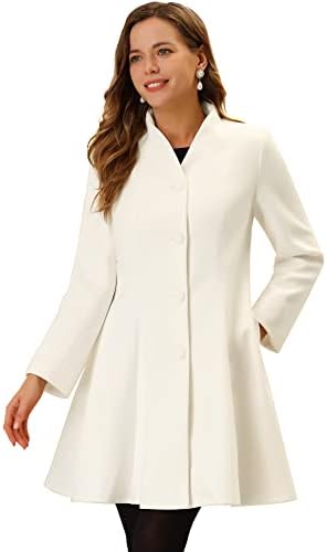women's a line dress coat Allegra K Long Sleeve A-Line Winter Coats Swing Single Breasted Mid-long Coat, White, 20 : Buy Online at Best Price in KSA buckle cuffs belt Care