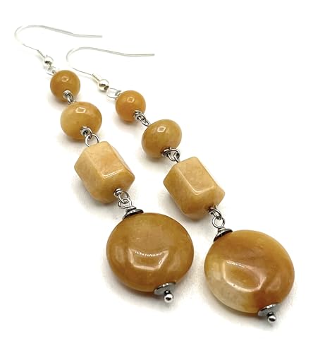 Boucles d'Oreilles Jade Jaune Anti-Allergie en Argent 925 avec Topaze Pure