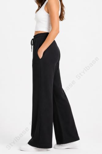 Image of Stylbase Women's Wide Leg Combo Track Pants - Elastic Drawstring Waist - Soft Breathable Cotton Relaxed Fit Lounge & Travel Trousers for Women & Girls (Pack of 2)