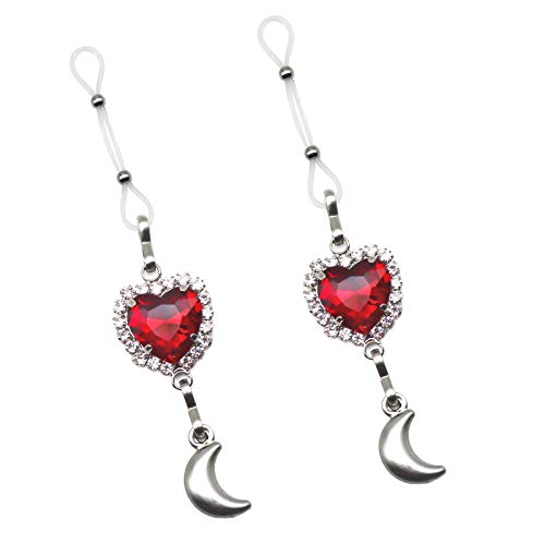 Heart Nipple Chain Noose With Adjustable Silicone Rings Rhinestone Non Piercing Nipple Body Jewelry-red