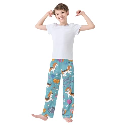 ZZXXB Happy Birthday Beagle Balloon Boys Long Pants Soft Trousers Elastic Waist Kids Lounge Bottoms with Pockets S-XL3