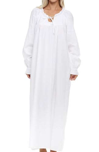 Alexander Del Rossa Cotton Victorian Nightgown, Vintage Nightgowns for Women, White Cotton Nightgowns for Women