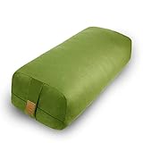 Yoga Bolster Pillow 26x10.5x5.5in Rectangular Meditation Cushion for Massage and Back Support, Breathable Cotton Fill, Zippered Organic Cotton Cover, Easy-Carry Handle, Machine Washable (Green)