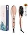iLAZ Electric Hair Straightener Brush, Ionic Ceramic Fast Heated Straightening Brush Irons Straightens Curly Thick Hair, Silky Straight Styling, Anti Scald Detangling Comb Dual Voltage 220V Rose Gold