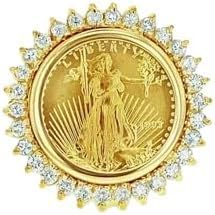 1.00 Ct Round Cut Lab Created Diamond Prong Setting Woman's Liberty Coin Ring, 14K Yellow Gold Finish