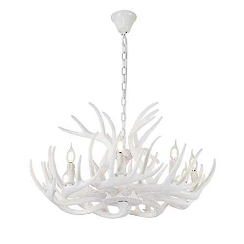 Durahonn White Antler Chandelier, American Retro Resin Deer Horn Decoration Lamps, E12 Candle Bulbs, Commercial And Home Lighting For Cafes, Bars, Restaurants, Living Rooms (12 Antlers + 9 Lights) #TOP7