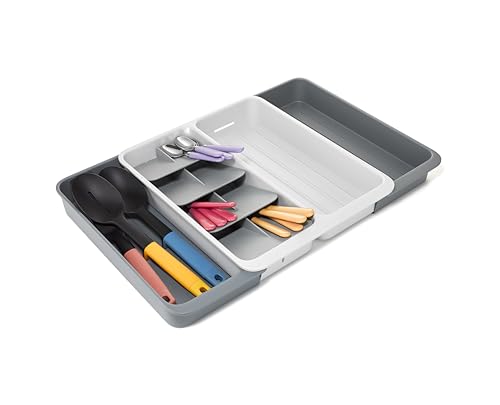 Image of Joseph Joseph DrawerStore Expanding Tiered Flatware Cutlery, Utensil, and Gadget Tray, Expandable In-Drawer Kitchen Space-Saving Organizer, Recycled Plastic