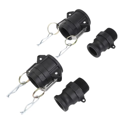 MuchLuckystar Lot de 2 raccords de verrouillage à came de type D et F, kit d'accouplement de tuyau à came en polypropylène pour raccord rapide de 3,1 à 3,8 cm, 5,1 cm, noir