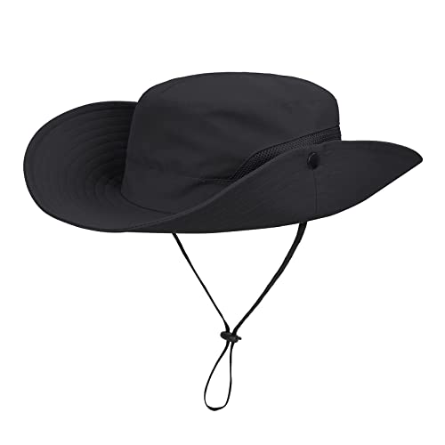 Ponytail Fishing Hat For Women Sun Protection Adjustable Foldable Mesh Wide Brim Sun Hat For Outdoor Activities Summer Hats Solid Black One Size #TOP4