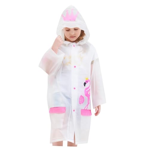 Boy Girl's Cartoon Raincoat with Hood Lightweight Eva Poncho for Boys and Girls for Outdoor Activities School Camping and Theme Parks White3