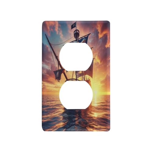 Pirate Ship Skull Orange Light Switch Cover Decorative Receptacle Outlet Wall Plate Guard Plastic Wall Outlet Cover for Living Room Home Decor Kitchen (Duplex Outlets Cover)
