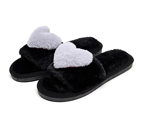 Women's Fuzzy Fluffy Furry Fur Slippers Flip Flop Open Toe Cozy House Memory Foam Sandals Slides Soft Flat Comfy Anti-Slip Spa Indoor Outdoor Slip On (01/Grey, 9-10 M Us) #TOP2