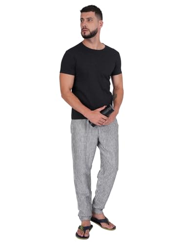 Image of Mens Cotton Linen Striped Plus Size Pyjama