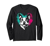boston terrier heart - amante delle razze di cani vintage maglia a manica
