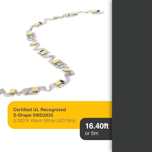 Image of LED Lighting 24V 16.4ft UL Listed Warm White 2835 SMD Zig-Zag LED Strip Lights Dimmable 660lm /m 6.2W /m 300 LEDs 60 LEDs /m IP33 Non-Waterproof. S Shape Angle Turning Capable (Warm White)