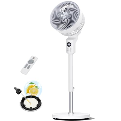 Aigostar Ventilador de Pie Silencioso con Mando a Distancia y Pantalla LED, Oscilación 3D, Temporizador 12H, 3 Modos, 6 Velocidades, Caudal de Aire 850m³/h, Difusor de Aroma Integrado, Aeroflow