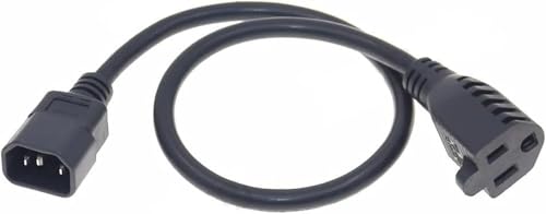 Image of Toptekits C14 to 5-15R Power Cord Plug, IEC320 C14 to US 3 Prong NEMA 5-15R Female Socket Power Cable, PDU /UPS Standard Computer Power Cord Replacement, 18AWG,2ft /60cm