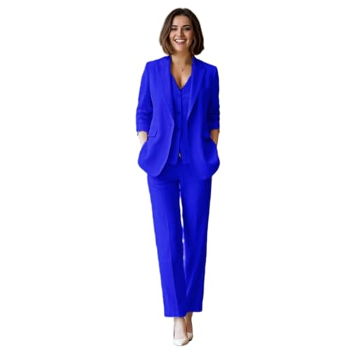 Summer Linen Womens Tuxedo 3 Piece Suit Sets Blazer Pants Vest Womens Business Professional Outfits