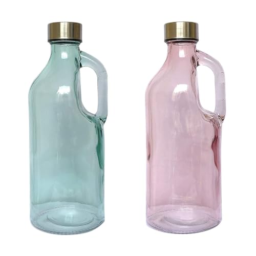 Image of Multicolor Airtight Fridge Handle Glass Milk, Juice & Water Bottle with Leak Proof Lid for Refrigerator, Set of 2, 1000ml