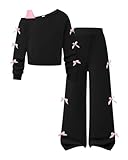 Kxuryueo Girls 2 Piece Set Long Sleeve Sweatshirt and Wide Leg Jogger Pants with Pocket Size 11 12