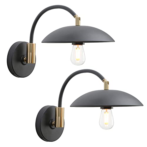 Image of Pathson 2 Pack Adjustable Wall Sconce, Industrial Swing Arm Wall Lamp Hardwired with Metal Base, Retro Indoor Wall Light Fixtures Decor for Bedside Living Room (Matte Black)
