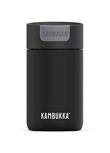 KAMBUKKA Gourde Isotherme (300ml) - Thermos Etanche: Technologie Snapclean® - Idéal pour Boissons Chaudes et Froides - Fond Antidérapant - Acier Inoxydable - Modèle ""OLYMPUS Jet Black"" Cover