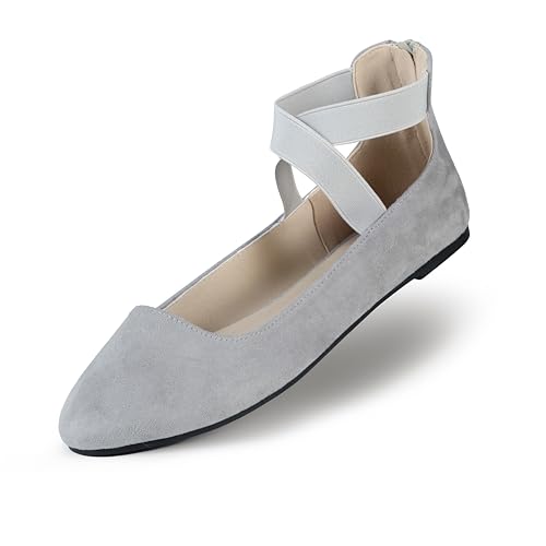 EMMA NEW YORK Womens Comfortable Ballet Flats with Strap, Ballerina Flats with Elastic Ankle Straps for Women Renaissance Shoes Women Flat Ballerina Shoes