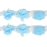  2yards 24pcs Fleurs 3D Grappe De Mousseline De Soie Fleurs Dentelle Robe Décoration Dentelle Tissu Ruban Applique Coupe Couture Fournitures-Bleu Ciel