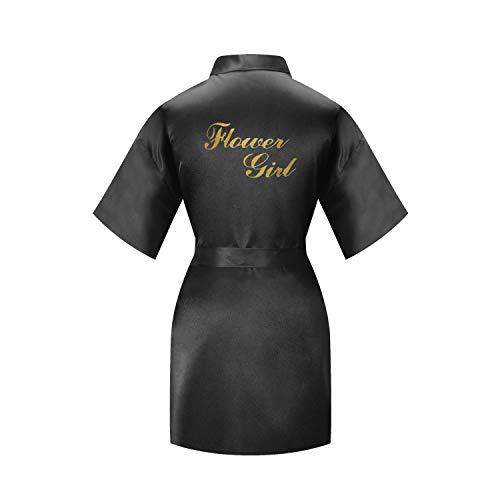 Sealinf Flower Girl's Bridesmaid Pure-Colored Robe With Gold Glitter For Bridal Party Wedding Getting Ready (Black, Tag 10) #TOP24