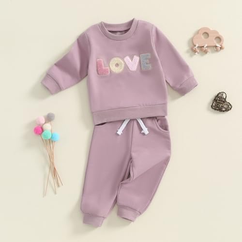 Adobabirl Toddler Baby Girl Clothes Embroidery Letter Print Crewneck Sweatshirt and Pants Set Fall Winter Spring Outfits2