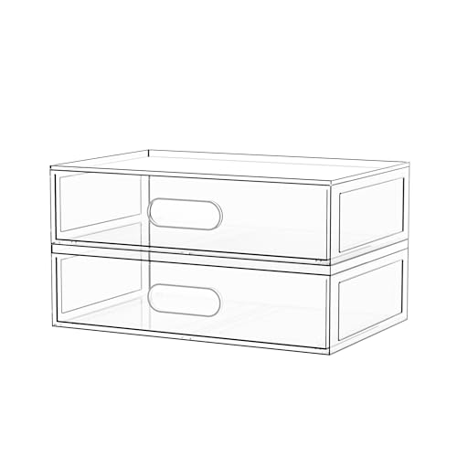 2 Pack Clear Makeup Storage Drawer, 12.1''W Stackable Bathroom Organizers and Storage Drawer,...