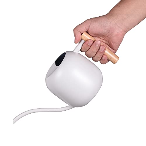 IMEEA Watering Can for Indoor Plants 40oz Stainless Steel Watering Can with Long Spout and Wooden Handle (White)