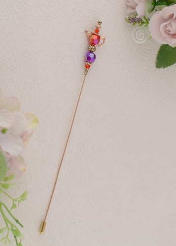Image of Alilang Gold Magic Lamp Hat Pin Retro Long Handle Hat and Lapel Pins with Flexible Bendable Design on Hats, Scarves, and Suits