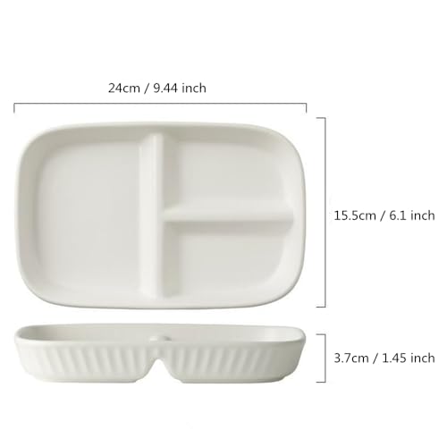 OnePine Porcelain Adult Compartment Plate, Rectangular Portion Control Plate, Divided into 3 Diets, for Salad, Dessert, Noodle, Steak, Breakfast