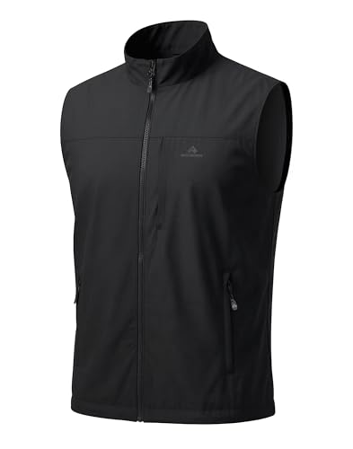 Pioneer Camp Mens Softshell Gilet Activewear Vests with lining Quick-Dry Breathable Outerwear Zipped Pockets Sleeveless Softshell Jacket for Hiking Cycling Running Daily Training (Black; M)