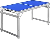Wttagkl® Mesa de Campamento Plegable Mesa Plegable de Aluminio con Mango Mesa Plegable Ajustable Mesa de Campamento portátil, Adecuada para Picnic, Barbacoa, Fiesta, Playa,Blue-120x60x75cm