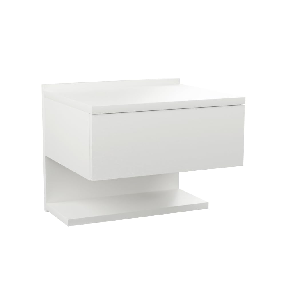Mesita de Noche de Pared, Cajonera, Estante Colgando para Dormitorios, Mesa de Pared Delgada con Estante de Almacenamiento, Blanco. Tamaño: W35 x H30 x D31,6 cm