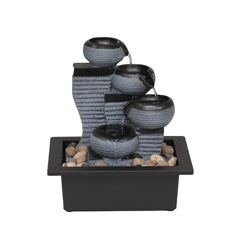 Zimmerbrunnen Brunnen aus Polyresin mit LED Beleuchtung Tischbrunnen mit Deko-Steingarten und Teich Wasserspiel Desktop Wasserfall mit Pumpe