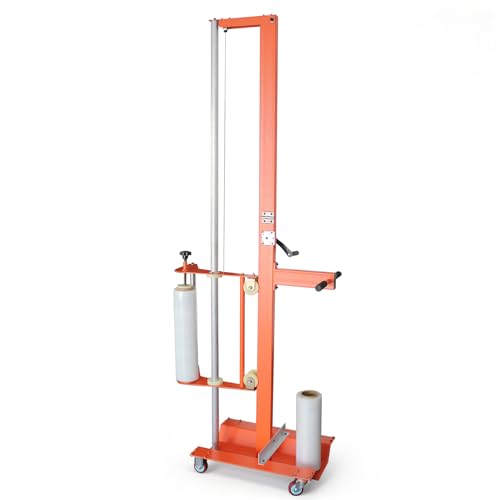Image of Semi-Automatic Trolley Pallet Wrapper, Heavy Duty Mobile Stretch Film Wrapping Machine with Adjustable Height, Heavy-Duty Steel Frame for Warehouse Logistics