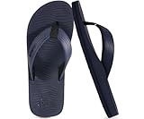 Picture of COFACE Mens Flip Flops Comfortable Yoga Mat Cushion Thong Sandals with Arch Support Casual Summer Beach Slides For Man, Dark Blue Size 15