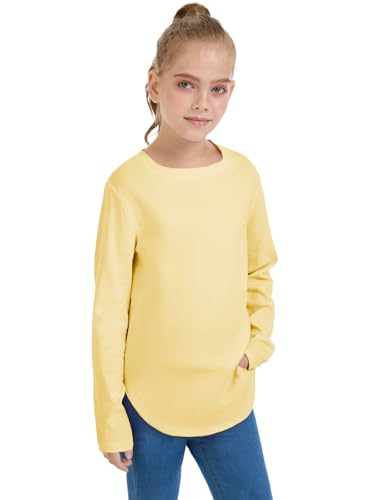 Girls Long Sleeve Shirts Kids Crewneck Curved Hem Tunic Tops Plain Fall T Shirt3