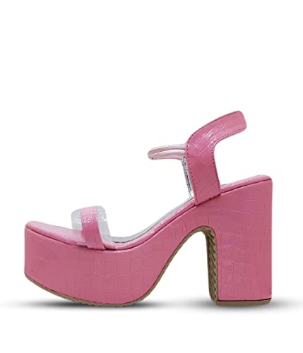 Image of Digni Nude Heels Sandal for Women Open Toe Ankle Strap Chunky Heel Pump Sandals Party Wedding Strappy Buckle Sandals