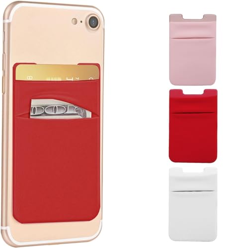 Image of Mizi (3 Pack Adhesive Phone Stretchy Wallet, Card Holder for Back of Phone Stick on Phone Cases for iPhone /Android /Samsung Galaxy - (Red /White /Pink)