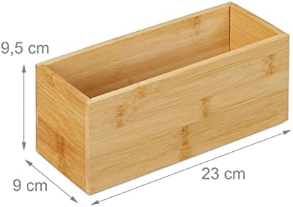 Relaxdays Bamboo Organiser Box, Narrow, Long, Storage for Kitchen, Bathroom, Office, HxWxD: 9.5 x 23 x 9 cm, Natural