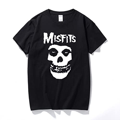 Ecoodisk Hip-hop Punk Skull Misfits Brand T-Shirt à Manches Courtes en Coton-Black,M